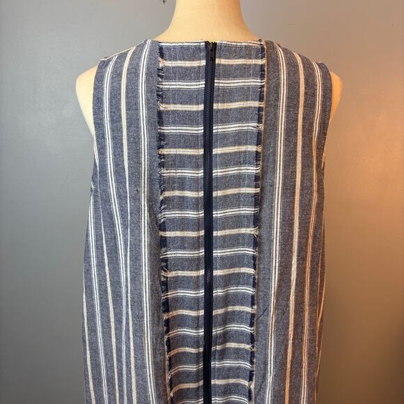 Mystree Sleeveless Striped Dress Exposed Zipper Womens Size M Chambray Blue - Picture 3 of 7